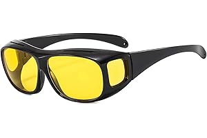 KinetiCore Night Vision Glasses, Night Driving Over Glasses Computer Glasses Yellow Tinted HD Anti Glare Night Driving Glasses Scratch Resistant Wrap Around Sun Glasses for Men Women Driving