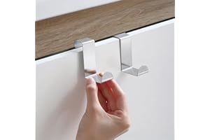 CHEFZOCO Gancho para puerta de armario de diseño Z, Perchero para armario, Colgador para puerta, Ganchos para borde de armario, Gancho Puerta, Acero inoxidable, Plateado, 2 Unidades
