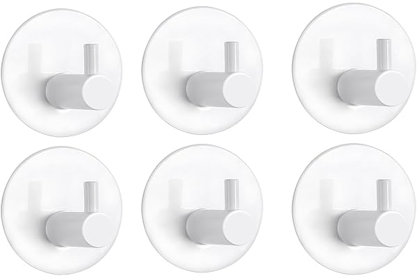 LYLIN Crochet Adhésif, Crochet Mural de Salle de Bains en Acier Inoxydable, Porte Serviette Auto-adhésifs pour la Cuisine, le Salon et le Bureau, Anti-rouille et étanche (Blanc 6pcs)