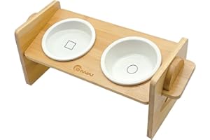 COIWAI Raised Dog Bowl,Elevated Dog bowls,Pet Feeder Bowls Dish, 15°Tilted Design,Adjustable Height,Ceramic Food Water Bowls with Elevated Bamboo Stand, Feeder Station (36x14.2x14.2cm)