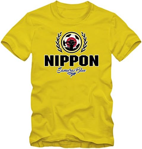 Football Japan V2 T-Shirt | Football Vs. Soccer | Men | Jersey | Samurai Blue | National Team, Colour:Yellow (Gold);Size:X-Large