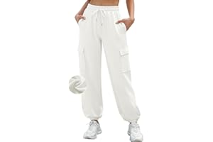 CMTOP Pantaloni Sportivi Donna Vita Alta Pantaloni Tuta a Gamba Larga Comodi Pantaloni della Tuta da Donna Lunghi Larghi Elastico Caviglia Pantaloni Cargo con Tasconi e Coulisse