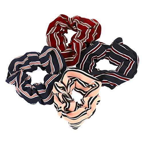 4 PCS Ladies Women Hair Accessories Set Ties Special Lovely Cute Stripe Pattern Colourful Stylish Holiday Causal Girls Elastic Scrunchies