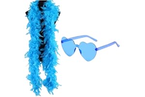 ZOOMPIL Boa Plume Bleu, Boa en Plumes pour Femme, avec Lunettes Coeur, pour Fête Moderne, Fête de Mariage, Cosplay, Décoration de Costume D'halloween