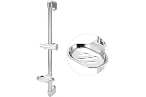 JENNGAOO Shower Slide Bar, G1/2in Adjustable Shower Head Extension Arm Stainless Steel Lifting Handhold Shower Head Holder Bracket with Soap Box