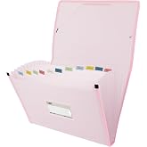 Grafoplas - Bellows File Folder, Foolscap Size, Soft Pink, 13 Positions, Semi-Rigid Poly Opaque, Includes Label for Viewers,