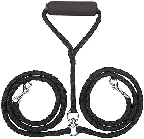 Adogo Double Laisse pour la Promenade et Le Dressage de 2 Chiens (Noir)