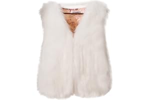 Routefuture Gilet Court Femme Fausse Fourrure Manteau sans Manches Cardigan Imitation Fourrure Hiver Gilet Femme Hiver Veste sans Manche Coat Court Pas Cher