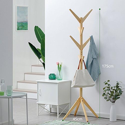 Standing wood coat rack,waterproof wooden clothes racks hat hanger holder racks strong stable assemble saving space hooks cloakroom bedroom living room hat coat jacket scarf-C 175cm