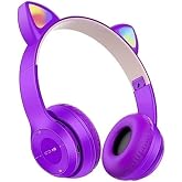 teknosepetim p47m Cat Foldable Over-Ear Wireless Bluetooth 5.0 Headset Led Kids Headset Purple