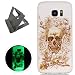 Produktbild Samsung Galaxy S7 Edge hülle,[Mit freiem schwarzem Kickstand] Keyye [Kreative Luminous Durable] Silikon hülle,Aquarell Drucken Muster [Anti Staub]SchlankWeich gel TPU Schrubben Transparent Schutzhaut fluoreszierend Grüner Effekt Nacht Glühen in der Dunkel Portable Cover für Samsung Galaxy S7 Edge-Skelett Rose