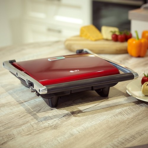Dihl KA-PG04-RED 4-Slice Stainless Steel Sandwich Press Contact Panini Maker Health Lean Low Fat Grilled Toaster, Large, 2000 W, Red