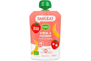Postre lácteo infantil con puré de fresa y plátano Smileat bolsa 100 g