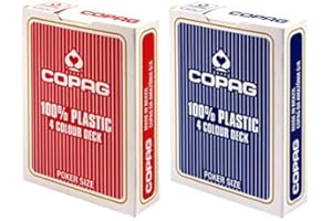 Copag 4 Colour 100% Plastic Playing Cards Poker Size Jumbo Index (1 Red & 1 Blue)