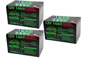 ANFEL KIT 3 BATTERIE AL PIOMBO RICARICABILE 12V 36V 14AH PER BICI BICICLETTE ELETTRICHE MONOPATTINI QUAD ELETTRICI TRAZIONE ELETTRICA CONNETTORI DEEP F2 6,3 mm CYCLE 6-DZM-14 6DZM14