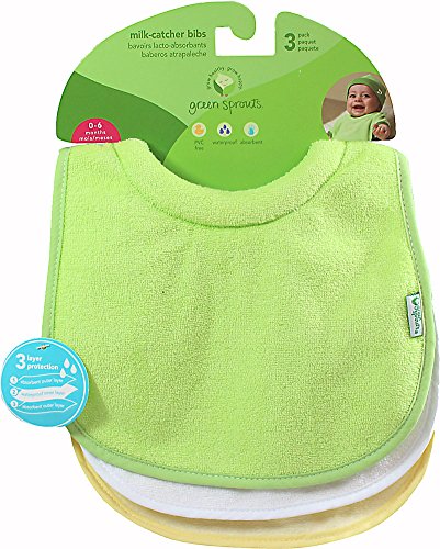 Green sprouts Waterproof Drip Drop Stay Dry Milk Catcher Bib (Green, Pack of 3)
