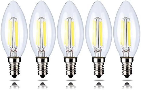Pack of 5 Candelabra Clear LED Bulbs, E14 Base, C35 High Efficiency, 360° LED Candle Bulbs, Pack of 5 YT-C35-1