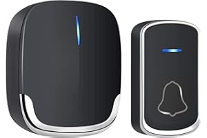 YYQ Campanelli Wireless Impermeabile, Campanello Senza Fili da Esterno e Interno, Raggio d'Azione di 300M, 58 Suonerie 5 Livelli di Volume per Casa, Negozio (1 Trasmettitore + 1 Ricevitori) (Nero)