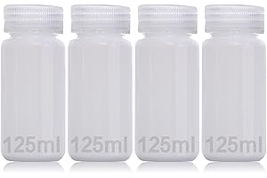 DKBT 4 Stück Weithalsflasche Kunststoff Flasche 125ml Leere Laborflasche Auslaufsicher Durchscheinend aus HDPE-Flasche mit Breiter Öffnung für Pillenflaschen Wasserprobenflaschen