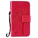 Produktbild Guran® PU Leder Tasche Etui für Samsung Galaxy J1 (2015 Version, 4.3 zoll) Smartphone Flip Cover Stand Hülle und Karte Slot Case-Rose Red