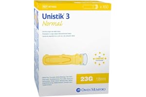 OWEN MUMFORD Unistik 3 Normal Blood Lancelets Größe 23G Kompatibel mit Stechgeräten einschließlich Beurer/Medisana/Accu Check/SD Packung mit 100 Stück