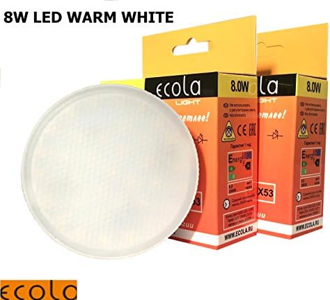 Pack of 2 X ECOLA GX53 LED 8.0 W Light / Bulb WARM WHITE. Lifespan 30000 hrs