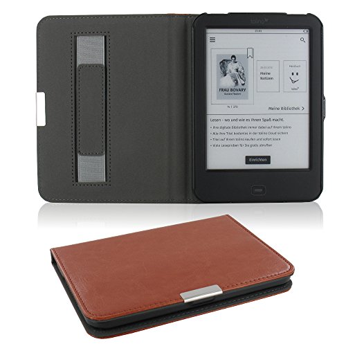 Hülle für Tolino Shine 2 HD ultradünne Tasche Case aufklappbare Schutzhülle mit Ruhemodus und Magnetverschluss Kunstleder Flip Etui Cover braun