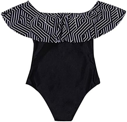 Womens One Piece Swimwear Push Up Padded Ruffle Off-The-Shoulder Bikini Swimsuit (L, Black)