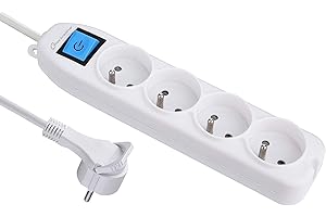 Electraline 32041 Bloc 4 prises avec interrupteur/fiche plate 1,5 m Blanc
