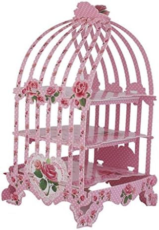 EOYHDSIA 3-Tier Birdcage Shape Cardboard Cupcake Display Stand (Pink)