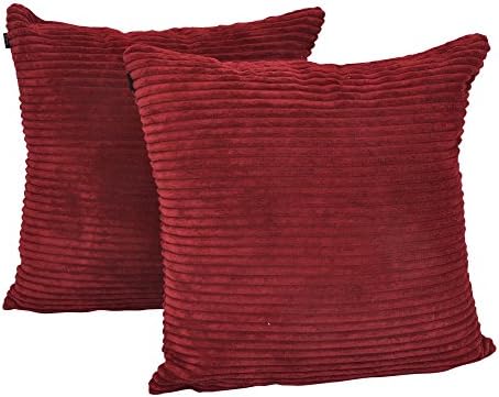 A Pair of 18in x 18in Super Soft Chenille Stripe Cushion Covers in Raspberry