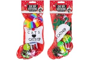 Decsee 2pk Christmas Cat Stocking Kitten Toy Pet Gift Present Games Toy Prefilled Treats/Toys