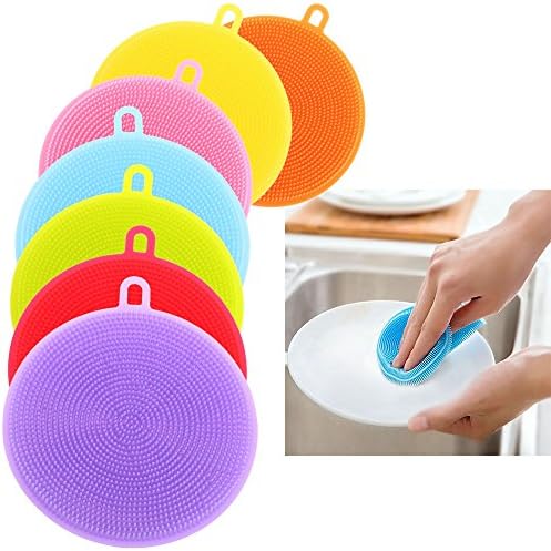 ESELLERS® Food Grade Magic Multifunction Silicone Dish Scrub Sponge Washing Cleaner Pad Tool Kitchen (Round)