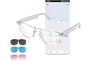 CatXQ AI Smart Glasses for Men & Women - Bluetooth Translation Glasses, Noise Cancelling Audio & Blue Light Filtering & Interchangeable Sunglass Lenses (Black/Blue/Pink) for Office & Outdoor - White