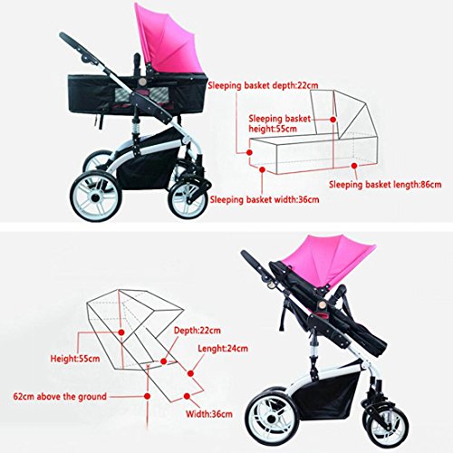 Beautylife66 Baby Storller Kids Pram Trolley Walker Foldable Pushchair Rose