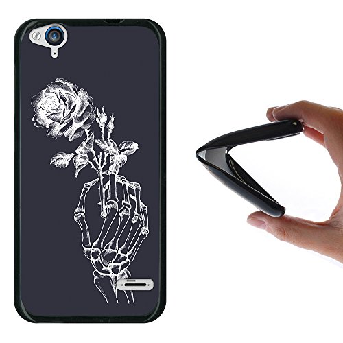 WoowCase Funda ZTE Blade S6 Flex   ZTE Blade S6 Flex   Funda Silicona Gel Flexible Mano de Esqueleto y Rosa  Carcasa Case TPU Silicona - Negro