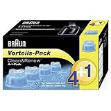 Braun CleanundCharge Reinigungskartuschen (Promo-Pack 4 + 1 gratis f&uuml;r die Reinigungsstation und f&uuml;r Braun Series 3-9 Elektrorasierer)