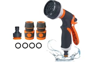 WSNDY Garden Hose Pipe Spray Gun Set, 8 Adjustable Patterns Hose Nozzle, High-Pressure Anti-Slip Water Hose Spray Gun for Watering Plants or Lawns Cleaning Pets Car Washing, 5PCS Garden Showers Set