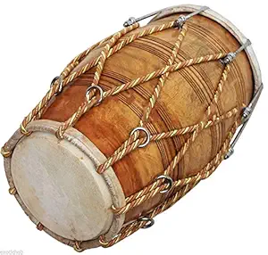 SM'SAI MUSICALS Wooden Dholak Indian Folk Musical Instrument Drum Nuts N Bolt with Cover (18 Inch)