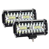 √ Super Brillo - 120W 12000 lumens super brillante de focos led tractor. Equipado con chips LED de alta calidad de 40pcs x 3w, esta luz de trabajo de 7 pulgadas emite 6000K blanco frío de focos led coches más cerca de la luz natural en el color, la visión más clara puede reducir en gran medida la tasa de accidentes de tráfico.