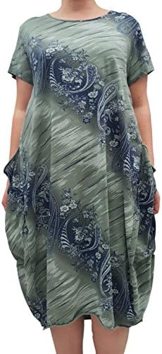 Wolfairy Womens Plus Size Dress Tunic Italian Summer Floral Jersey Lagenlook Olive 20