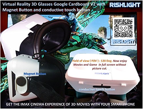 Rishlight VR+ High quality Virtual Reality 3D Glasses Google Cardboard V2 for all 4.7 to 6 inch screen Smart Phones with Magnet Button and conductive touch button - fully compatible with Redmi 3S Oneplus 3 (The Loop VR apps ), Lenovo K3 / K4 Note & all MI Redmi Mobile.(FOV :120 Deg ) RS.399 (83.00% Off) - Amazon