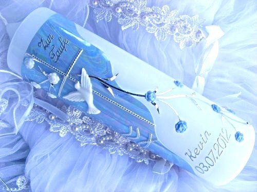 Taufkerze Kommunionkerze Junge Mädchen 250/70 mm VT-01 inkl. Zubehör für selbstbeschriften