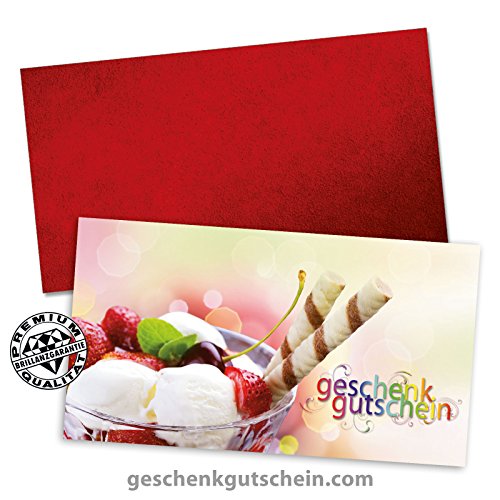 50 Stk. Geschenkgutscheine + 50 Stk. Kuverts für Eisdielen, Eiscafe´s, Eisbecher G1236
