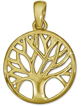 CLEVER SCHMUCK Goldener kleiner Anhänger Lebensbaum Ø 14 mm glänzend und schlicht teils offen 333 GOLD 8 KARAT