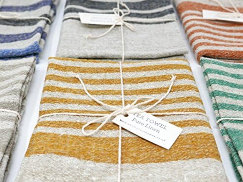 Rustic Stonewashed Linen Tea Towel With Yellow Stripes