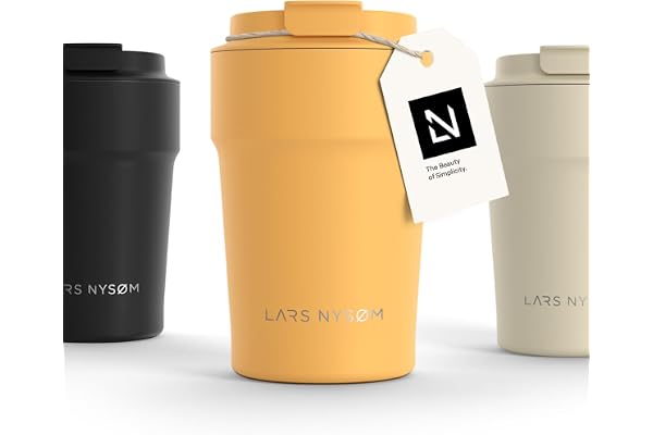LARS NYSØM Thermo Coffee Mug-to-go 380ml | Tasse de voyage 0.38 litre avec isolation | Tasse thermique étanche en acier inoxydable pour le café et le thé (Mustard Yellow, 380ml)