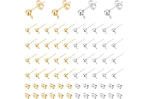 UNICRAFTALE 80pcs 2 Color 304 Pendientes de Bola de Acero Inoxidable con Tuercas de Oreja Pendientes de Perno con Bucle Poste de Pendiente de Bola para Bricolaje Pin de Fabricación de Aretes de 0.8 mm