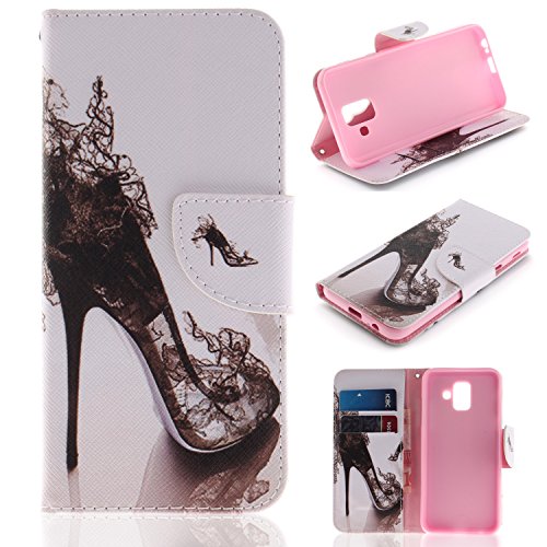ZCXG Samsung Galaxy A6 2018 Phone Case Black Lace High Heel Leather Wallet Phone Protective Clear Shockproof Card Slots Kickstand Flip Case Magnetic Closure for Galaxy A6 2018