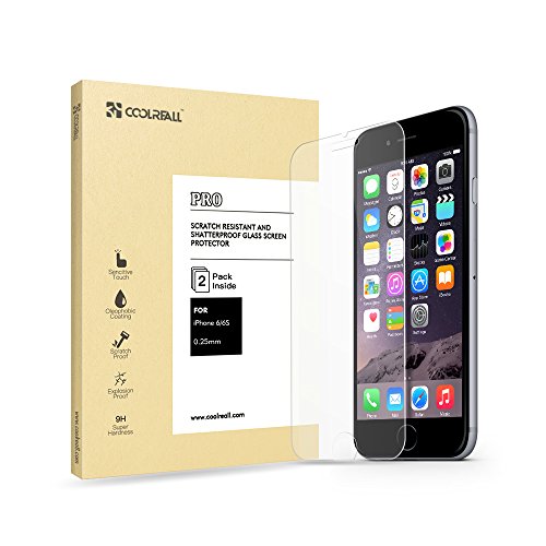 iPhone 6s Screen Protector,Coolreall 2-Pack Premium Tempered Glass Screen Protector Film For iPhone 6 and iPhone 6s [4.7 Inch / 3D Touch Compatible / 9H Hardness / 0.25mm / Ultra-Clear / Transparent]